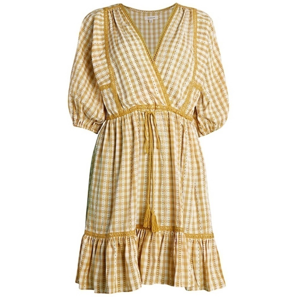 NEW! MAX STUDIO Gingham Puff Sleeve Peasant Dress L